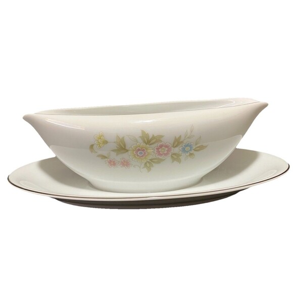 VTG Cresent Fine China Sarasota Gravy Boat & Attached Saucer Plate  5712 Japan - Picture 7 of 12